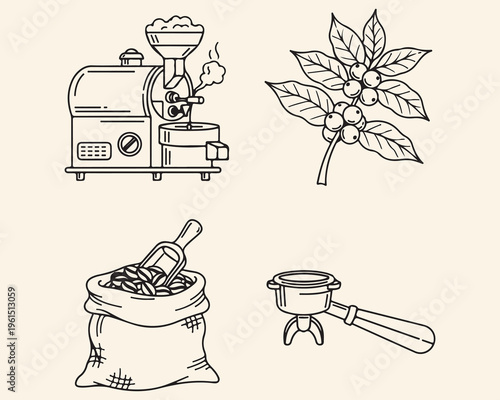 Coffee production and processing illustration