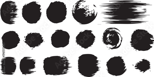 Big collection of black paint, ink brush strokes, brushes, lines, grungy. Dirty artistic design elements, boxes, frames. Vector illustration. Isolated on white background.