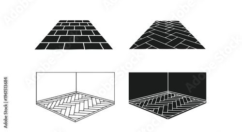 Vector illustration of set of floor patterns with herringbone and brick tile layouts