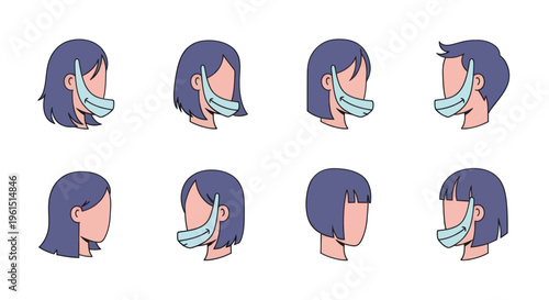 Vector illustration of faceless people avatars wearing face masks wrongly, healthcare and safety concept, digital icons for medical use