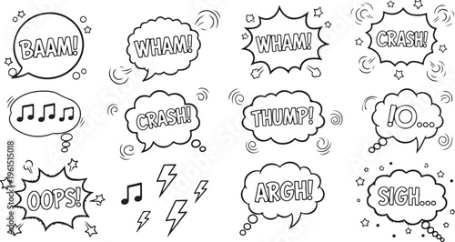 Cartoon empty retro comic style speech bubbles set in pastel colors. Hand drawn pop art, vintage speech clouds, thinking bubbles, and conversation text elements.