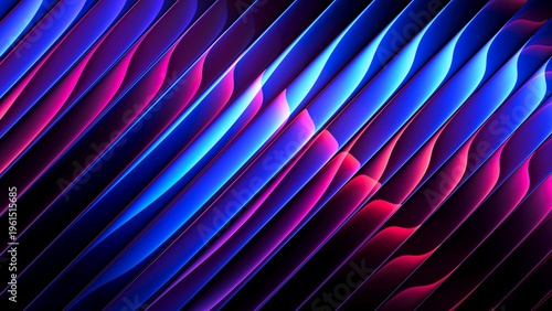 Foto Neon circles refracted through ribbed glass forming soft curves and diagonal pattern