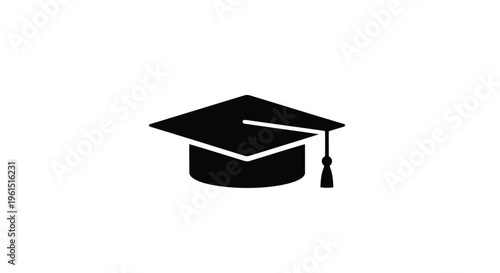 Flat isolated 2d icon of black graduation cap icon on for education