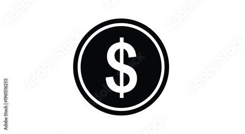 Flat isolated 2d icon of black and white dollar coin icon