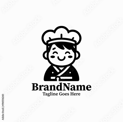 Cute Korean Chef Mascot Hanbok Silhouette Restaurant Logo