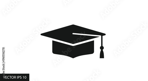 Flat isolated 2d icon of black graduation cap icon on for education concepts