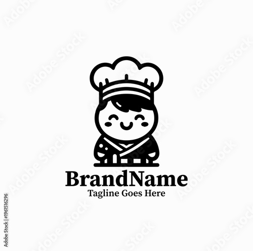 Cute Korean Chef Mascot Hanbok Silhouette Restaurant Logo