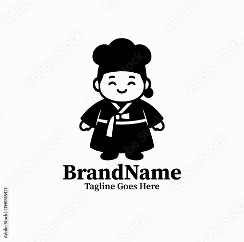 Cute Korean Chef Mascot Hanbok Silhouette Restaurant Logo