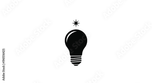Flat isolated 2d icon of black light bulb with a star above it