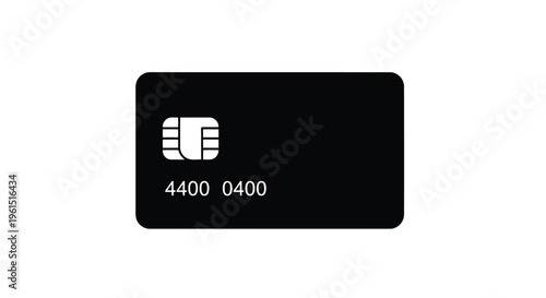 Flat isolated 2d icon of black credit card with white chip and numbers