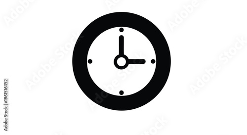 Flat isolated 2d icon of black clock icon on with hands and numbers