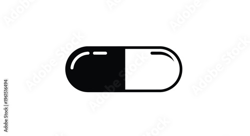 Flat isolated 2d icon of black and white capsule pill icon