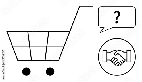 Consumer trust. Shopping cart and handshake consumer trust in online purchases. Consumer trust evaluates online shopping security, customer satisfaction, and business reliability. Ideal