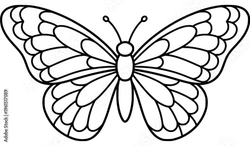 Butterfly Coloring Page Simple Outline Vector Top View Insect for Kids Printable Illustration