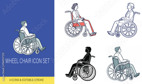 Disabled Person Wheelchair 4 Icon Set Medical Symbol Pack