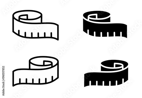 Measuring tape icon set vector illustration for tailor sewing tools meter equipment centimeter ruler scale craft fashion designer supply element. Vector illustration of measure icon set