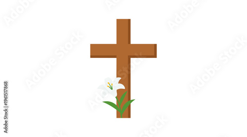 A wooden cross with a flower, symbolizing faith, hope, and resurrection. This image embodies reverence and spiritual contemplation