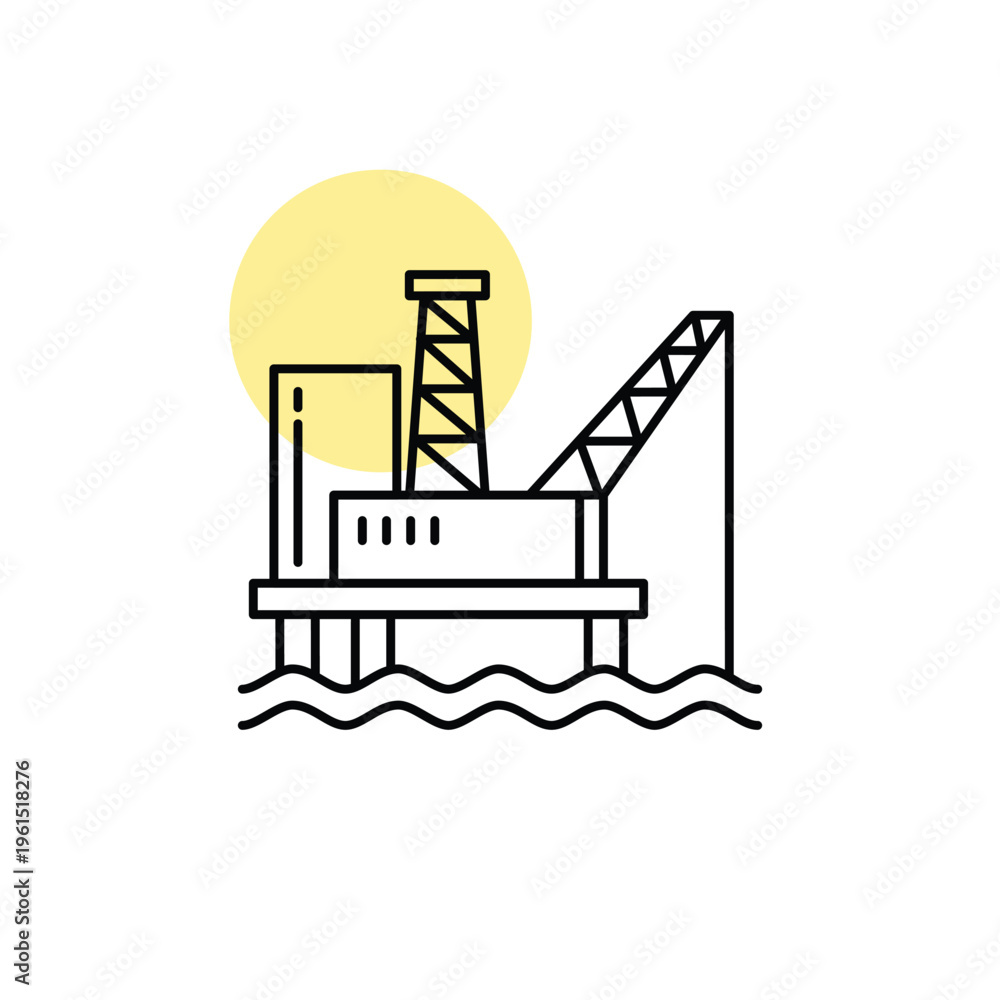 Naklejka premium Offshore crane platform line icon minimal marine construction oil rig installation symbol for engineering industry outline illustration modern flat clean vector isolated white background