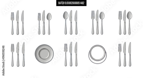 Vector set of various cutlery and plates isolated on white background, kitchen utensils collection for cooking and dining design