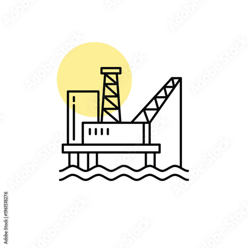 Offshore crane platform line icon minimal marine construction oil rig installation symbol for engineering industry outline illustration modern flat clean vector isolated white background