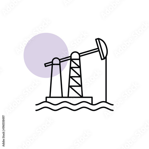 Oil pump jack offshore line icon minimal petroleum extraction machine at sea symbol for energy industry outline illustration modern flat clean vector isolated white background