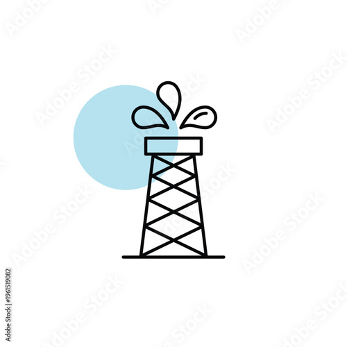 Oil derrick tower line icon minimal petroleum drilling structure symbol for energy extraction industry outline illustration modern flat clean vector isolated white background