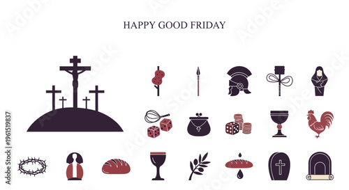 Happy Good Friday Religious Symbols and Elements for Christian Observance