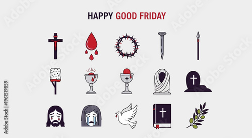 Happy Good Friday Christian Symbols Illustration Collection