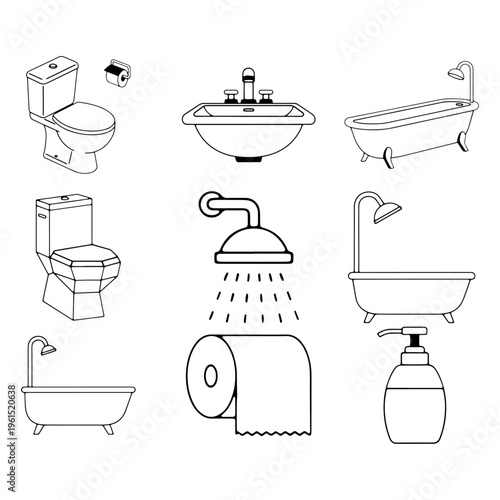 Bathroom And Toilet Icon Set Sanitary Symbols Vector Illustration