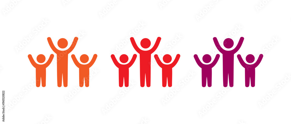 Fototapeta premium Groups of stylized figures raising their arms in celebration