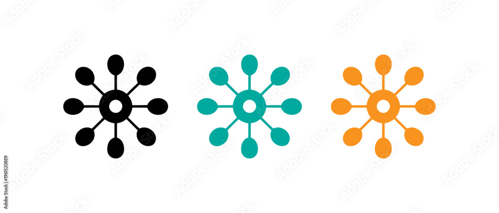 Fototapeta premium Three stylized geometric snowflakes in black, teal, and orange designs
