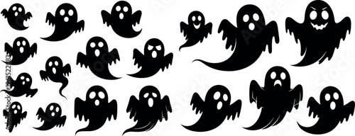 Cartoon Ghost Icon Set with Spooky and Cute Designs for Halloween, Supernatural, and Spooky Event Themes Vector Illustration Collection