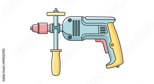 Electric drill with yellow handle.