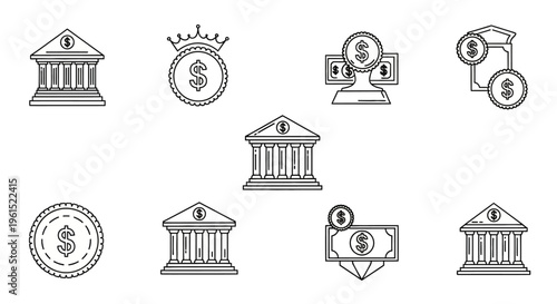 Banking icons with money symbols.