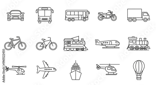 Various Vehicles Icon Set Collection.
