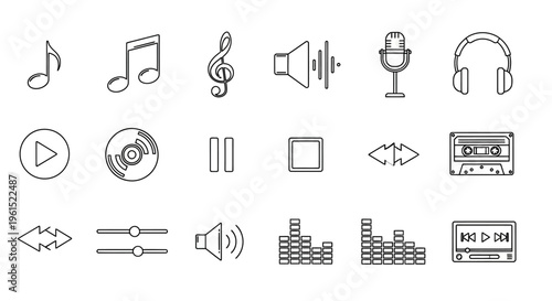 Audio music sound icons and symbols.