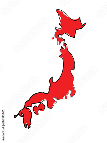 A map of Japan in a continuous line drawing style.