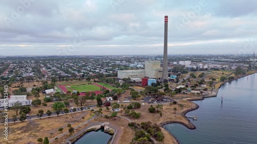 Newport Power Station and chimney by Melbourne waterfront