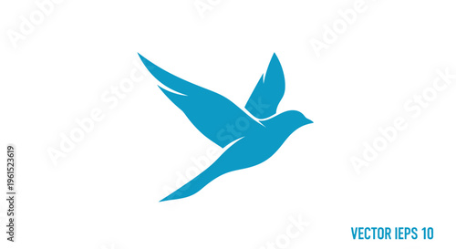 Blue Bird in Flight Vector Icon.