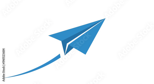 Blue paper airplane in flight.