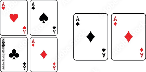 Ace Playing Cards Vector Set Featuring Hearts, Spades, Clubs, and Diamonds Symbols for Poker, Casino, and Classic Card Game Design