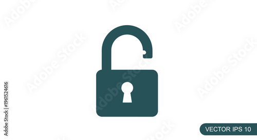 Green Open Lock Icon Symbol.