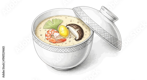 Delicious Chawanmushi: Japanese Savory Egg Custard with Shrimp and Mushroom