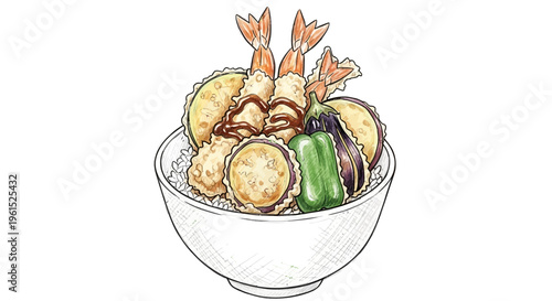 Japanese Tempura Bowl Illustration