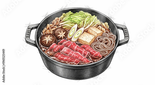 Japanese Sukiyaki Hot Pot - Illustration