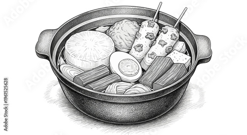 Oden hot pot illustration, Japanese winter dish
