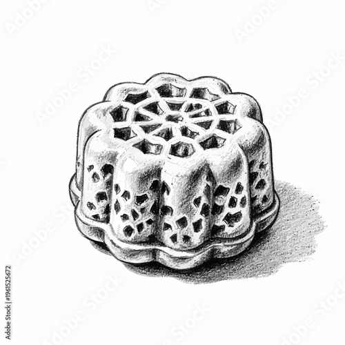 Ornate Vintage Cake Mold, Detailed Illustration
