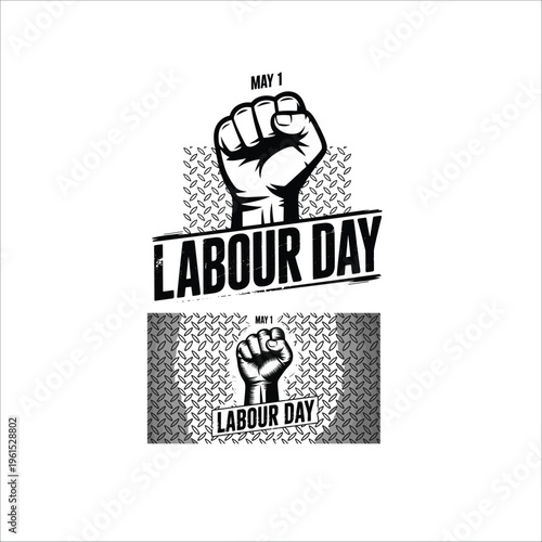 Black and white labour day with gear and date gear may 1