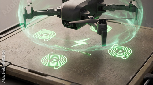 Wireless induction charging icons on drone landing pad