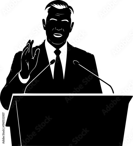 silhouette of a politician giving press conference at podium
